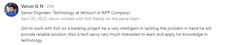 2Recommendations _ Koti Reddy Syamala _ LinkedIn