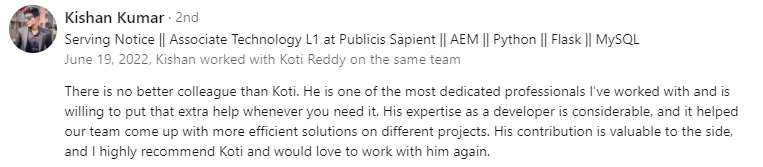 3Recommendations _ Koti Reddy Syamala _ LinkedIn